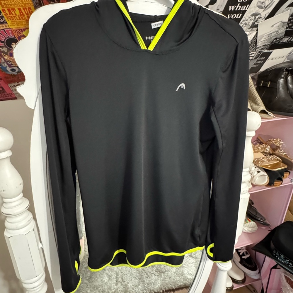 Head Black Hoodie with Neon Yellow Accents